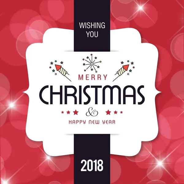 Merry Christmas Card Med Röd Bakgrund Och Typografi Vektor — Stock vektor