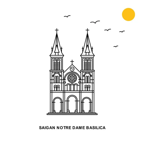 Saigan Notre Dame Βασιλική Μνημείο Κόσμο Ταξίδια Φυσική Εικόνα Φόντο — Διανυσματικό Αρχείο