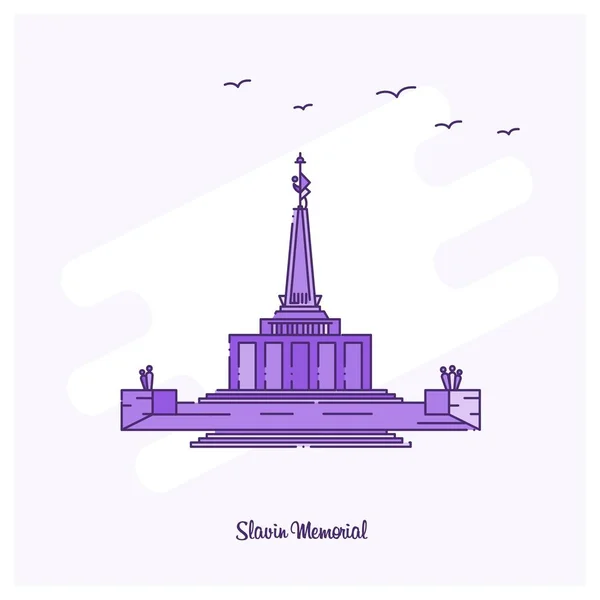 Slavin Memorial Landmark Purple Dotted Line Skyline Vector Ilustración — Vector de stock