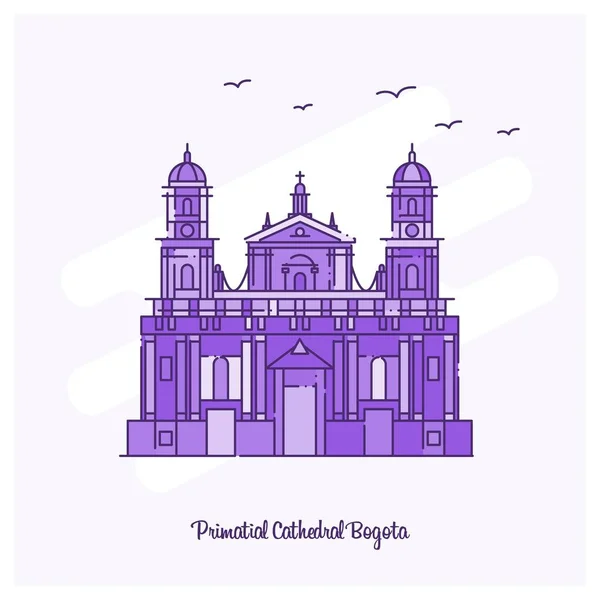 Funkcję Ilustracja Wektorowa Skyline Katedry Bogota Landmark Purpurową Linią Kropkowaną — Wektor stockowy