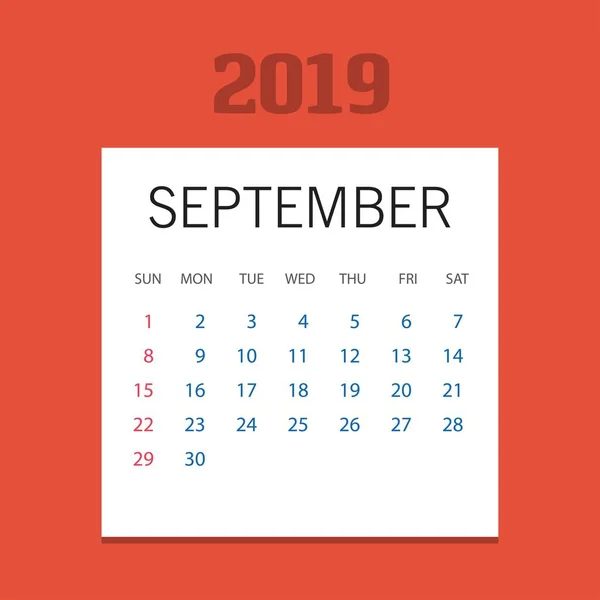 2019 Happy New Year September Calendar Template Рождественский Фон — стоковый вектор