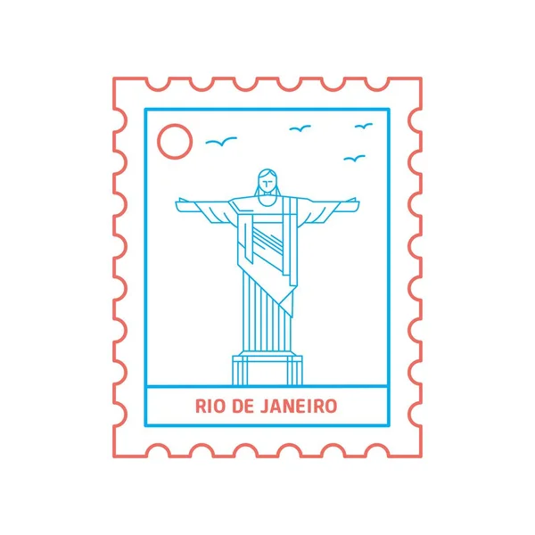 Rio Janeiro Briefmarke Stil Der Blauen Und Roten Linie Vektorillustration — Stockvektor