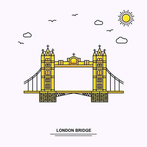 Londra Bridge Monument Poster Template Mondo Viaggio Giallo Illustrazione Sfondo — Vettoriale Stock