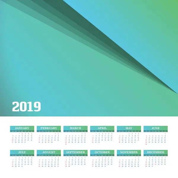 Plantilla Calendario 2019 Fondo Vectorial — Archivo Imágenes Vectoriales