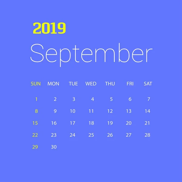 2019 Happy New Year September Calendar Template Рождественский Фон — стоковый вектор