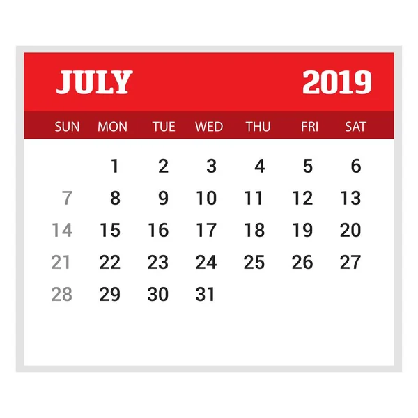 2019 Happy New Year July Calendar Template Рождественский Фон — стоковый вектор