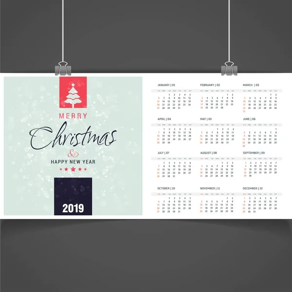 Modèle Calendrier Noël 2019 — Image vectorielle