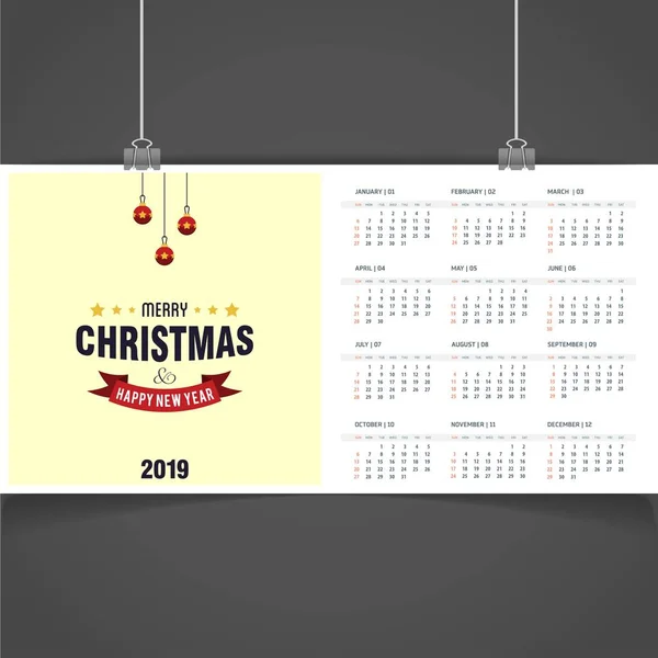 Modèle Calendrier Noël 2019 — Image vectorielle