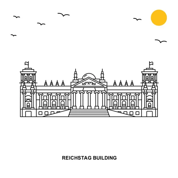 Reichstag Building Monument Mondo Viaggio Illustrazione Naturale Sfondo Stile Linea — Vettoriale Stock