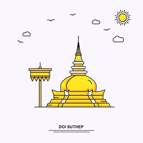 Doi Suthep Monument Poster Sjabloon Wereld Reizen Gele Afbeelding Achtergrond — Stockvector