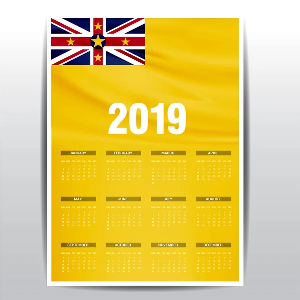 Tle Flaga Niue 2019 Kalendarza Język Angielski — Wektor stockowy