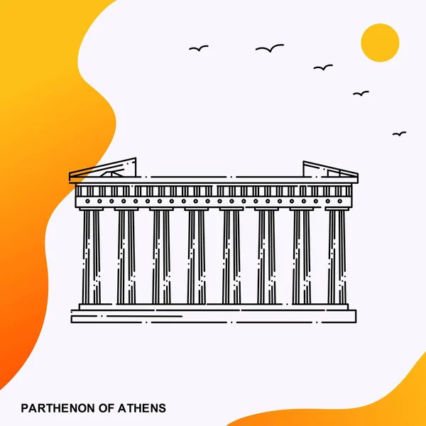 旅行ポスター テンプレートのアテネのパルテノン神殿 — ストックベクタ