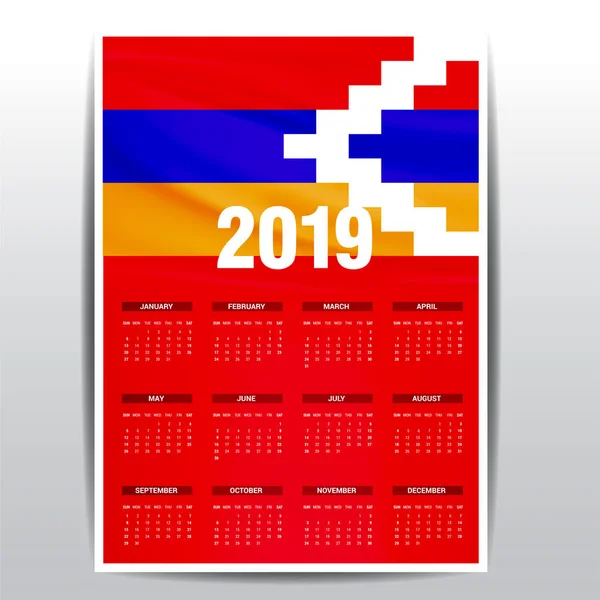Calendario 2019 Nagorno Karabaj Republic Fondo Bandera Idioma Inglés — Archivo Imágenes Vectoriales