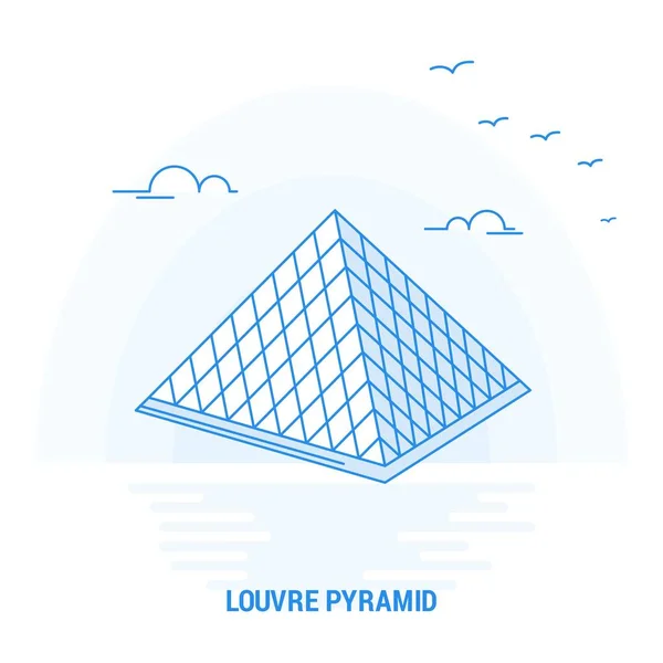 Louvre Piramit Mavi Landmark Yaratıcı Arka Plan Poster Şablonu — Stok Vektör