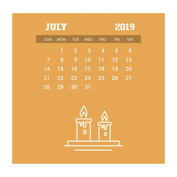 2019 Feliz Ano Novo Julho Calendário Modelo Fundo Natal — Vetor de Stock