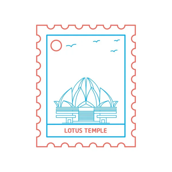 Lotus Temple Postage Stamp Blue Red Line Style Vector Illustration — Stock Vector