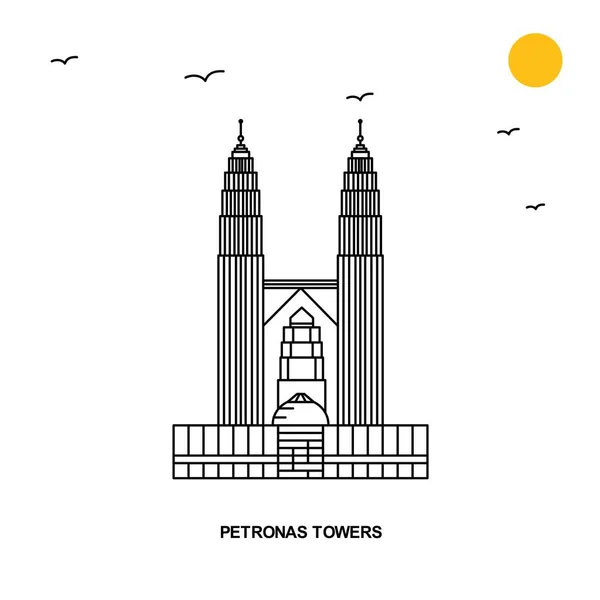 Petronas Towers Monument World Travel Illustration Naturelle Arrière Plan Ligne — Image vectorielle