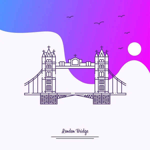 Szablonu Plakat Podróż London Bridge Fioletowym Tle Creative — Wektor stockowy