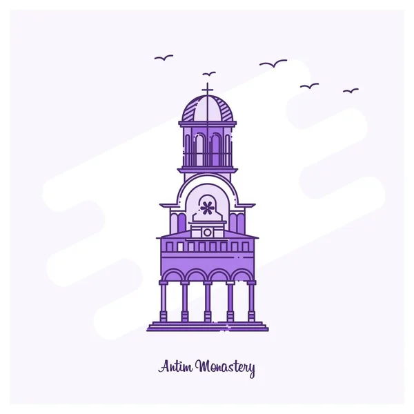 Ilustración Vector Skyline Antim Monasterio Histórico Línea Puntos Púrpura — Vector de stock