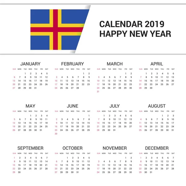 Calendario 2019 Aland Sfondo Della Bandiera Lingua Inglese — Vettoriale Stock
