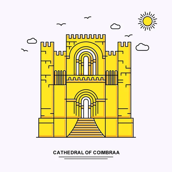 Catedral Coimbraa Monumento Poster Template World Travel Amarelo Ilustração Fundo —  Vetores de Stock