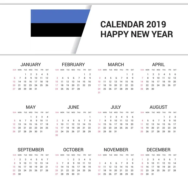 Σημαία Εσθονίας 2019 Ημερολόγιο Φόντο Αγγλική Γλώσσα — Διανυσματικό Αρχείο