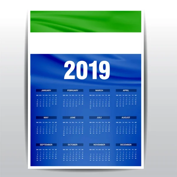 Calendrier 2019 Sierra Leone Fond Drapeau Langue Anglaise — Image vectorielle