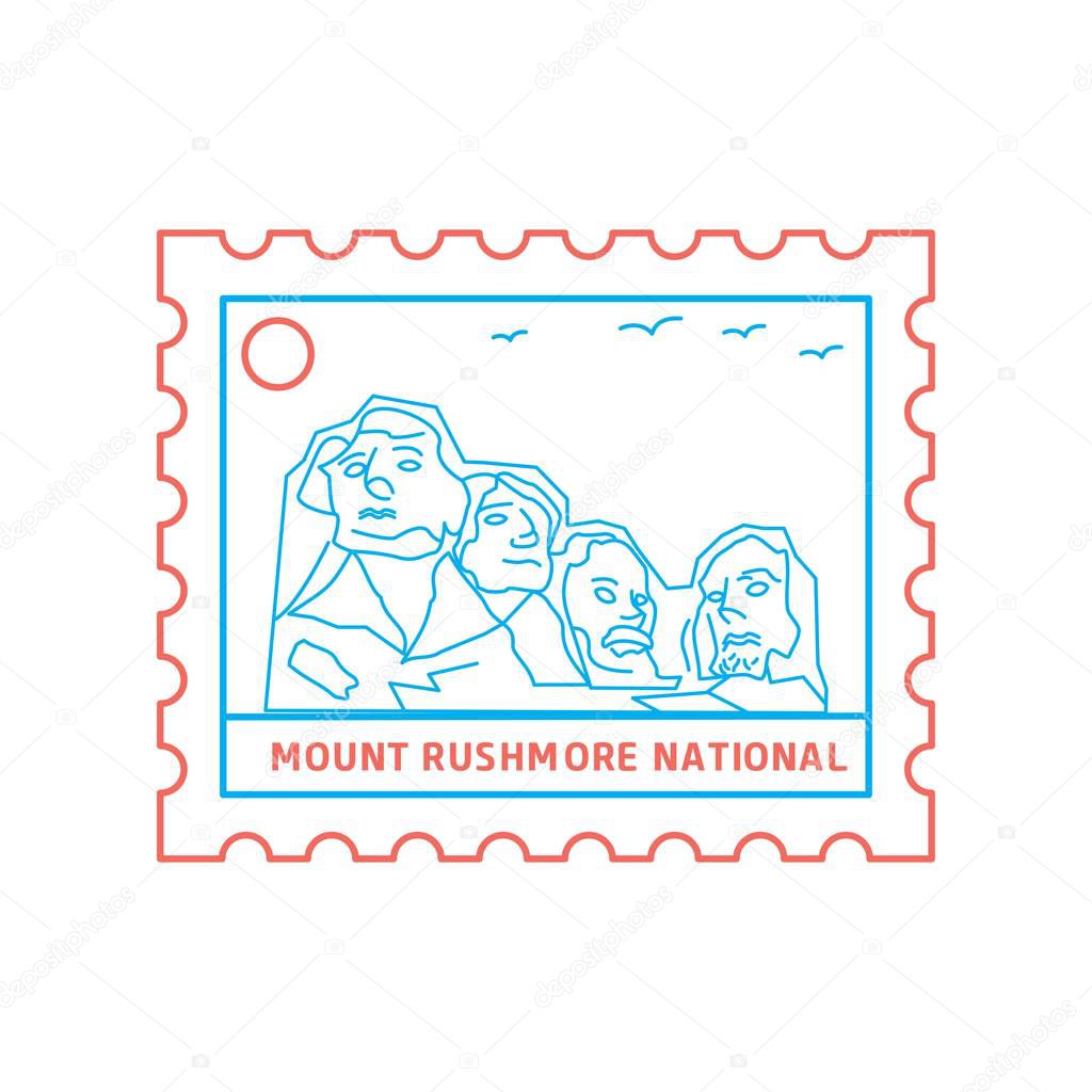 MOUNT RUSHMORE NATIONAL postage stamp Blue and red Line Style, vector illustration