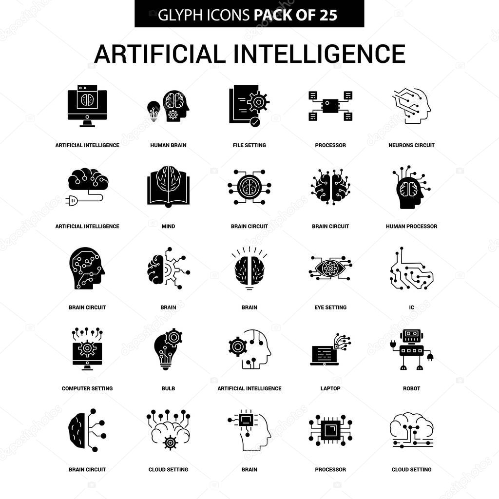 Artificial Intelligence Glyph Vector Icon set