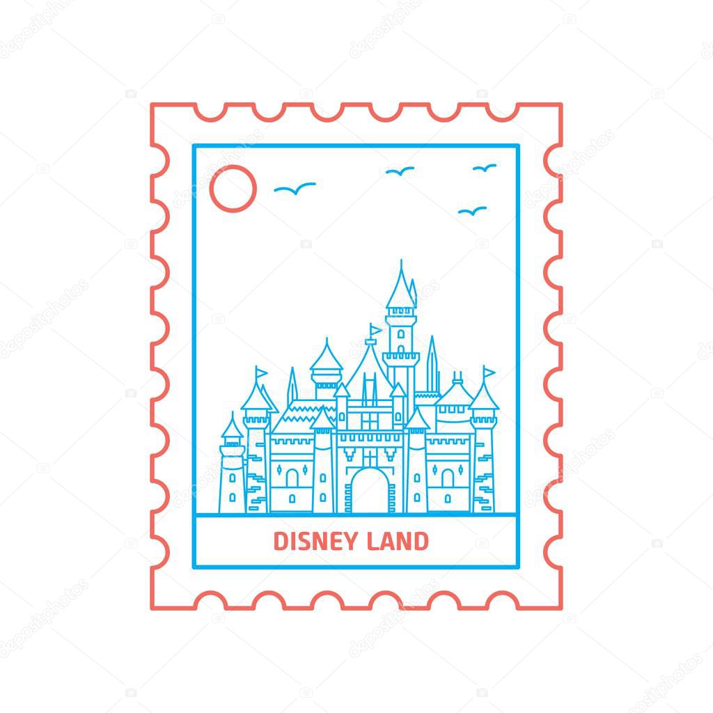 DISNEY LAND postage stamp Blue and red Line Style, vector illustration