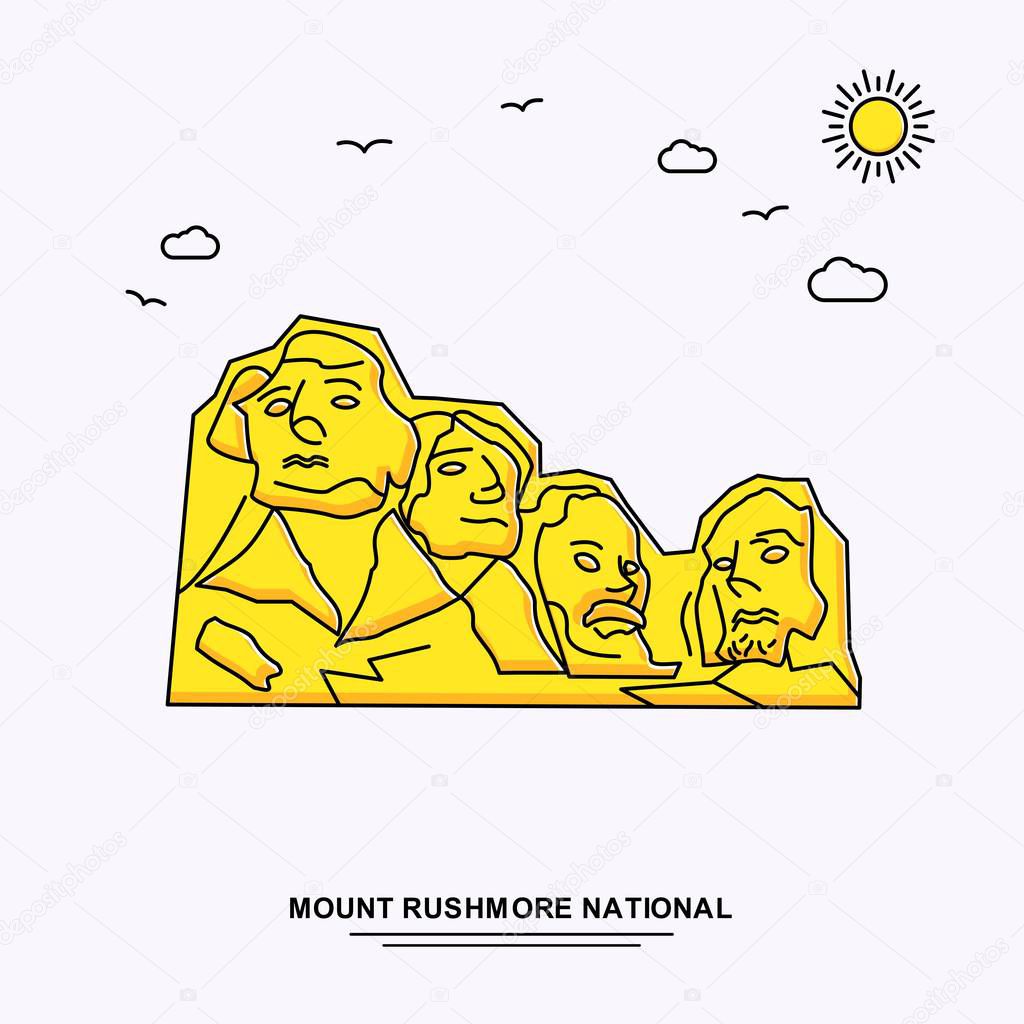 MOUNT RUSHMORE NATIONAL Monument Poster Template. World Travel Yellow illustration Background in Line Style with beauture nature Scene