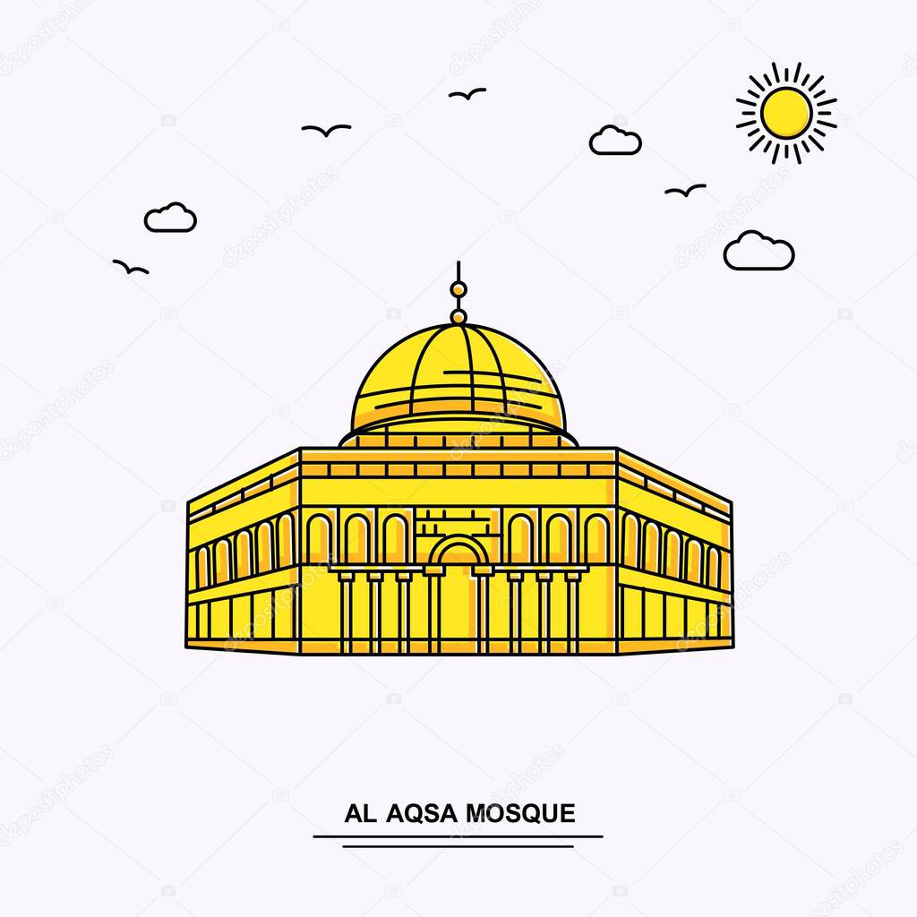 AL AQSA MOSQUE Monument Poster Template. World Travel Yellow illustration Background in Line Style with beauture nature Scene