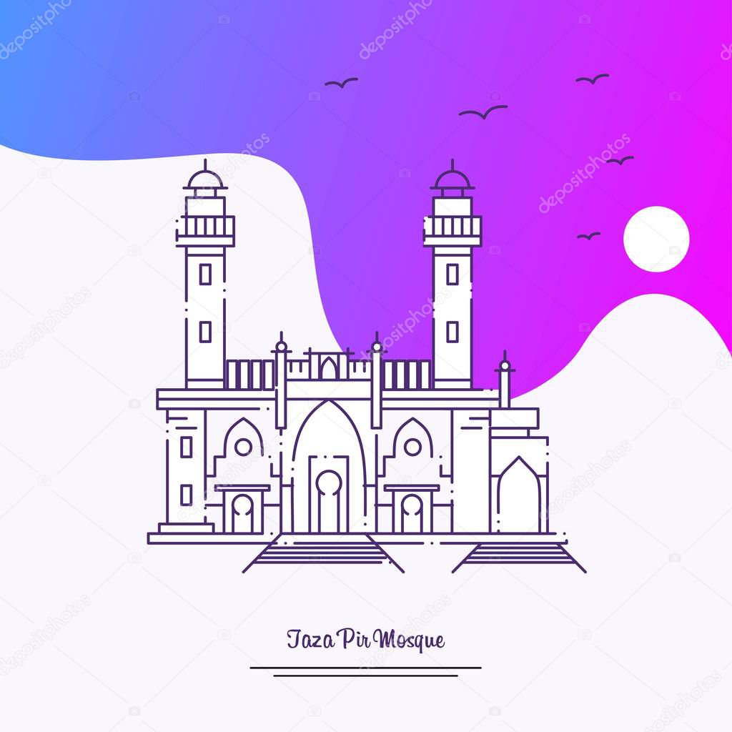 Travel TAZA PIR MOSQUE Poster Template. Purple creative background