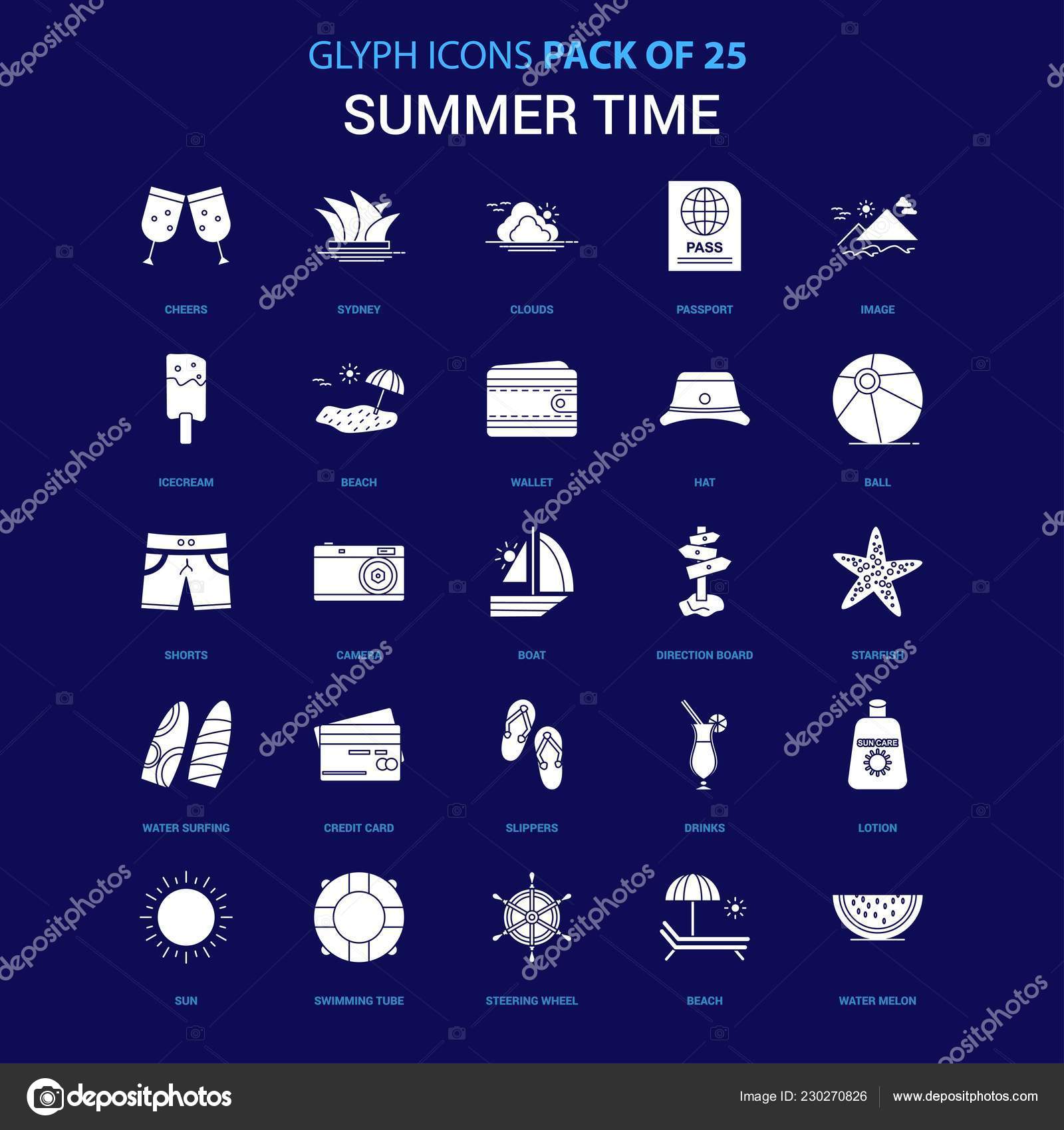Summer Time White Icon Blue Background Icon Pack Vector Image By C Ibrandify Vector Stock