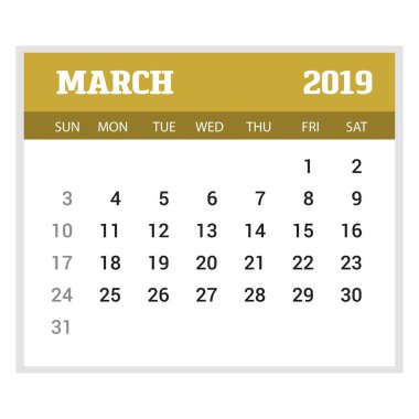 2019 mutlu yeni yıl Mart takvim şablonu. Noel arka plan