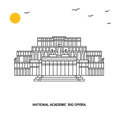 Ulusal Akademik; Büyük Opera anıt. Dünya seyahat doğal resimde arka planda çizgi stili