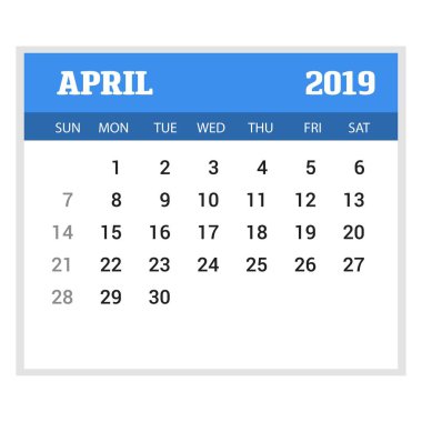 2019 mutlu yeni yıl Nisan takvimi şablonunu. Noel arka plan