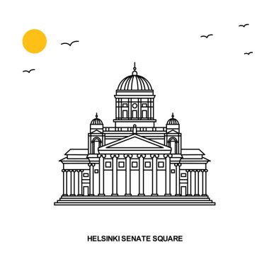 Helsinki Senato Meydanı anıt. Dünya seyahat doğal resimde arka planda çizgi stili