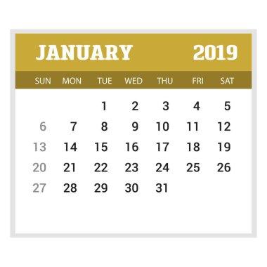 2019 mutlu yeni yıl Ocak takvim şablonu