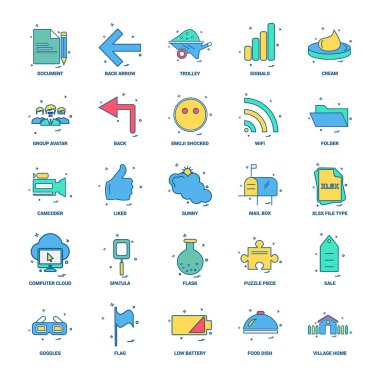 25 iş kavramı Mix düz renk simge seti