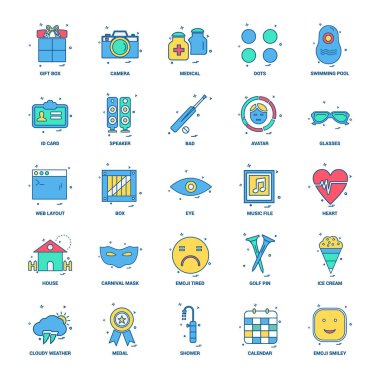 25 iş kavramı Mix düz renk simge seti