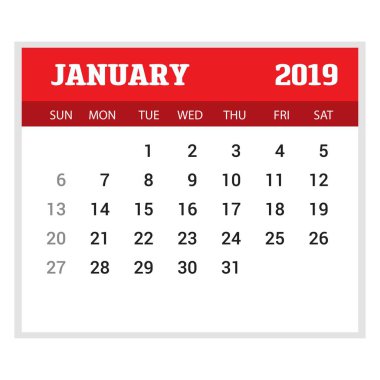 2019 mutlu yeni yıl Ocak takvim şablonu. Noel arka plan