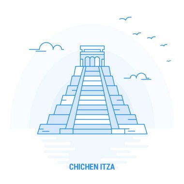 Chichen Itza mavi Landmark. Yaratıcı arka plan ve Poster şablonu