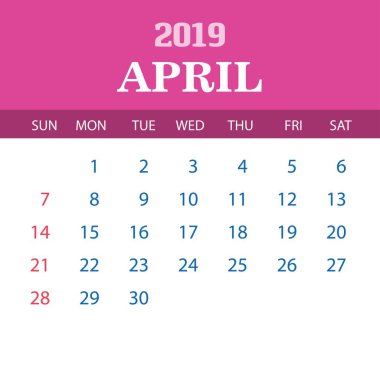 2019 takvim şablonu - Nisan