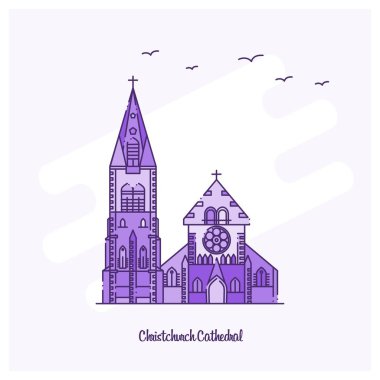 Christchurch Cathedral Landmark mor noktalı çizgi manzarası vektör çizim