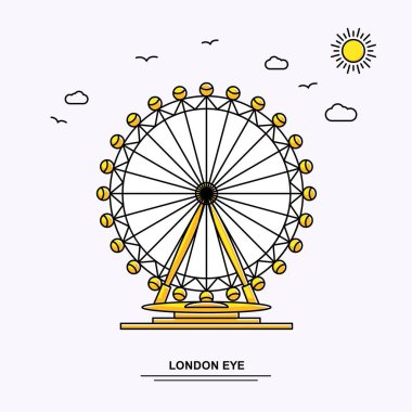 Londra göz anıt Poster şablonu. Beauture doğa sahne ile dünya seyahat sarı resimde arka planda çizgi stili
