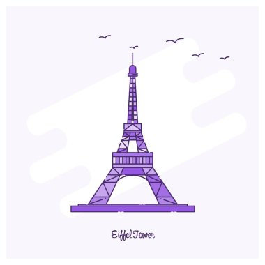 Eiffel Tower Landmark mor noktalı çizgi manzarası vektör çizim