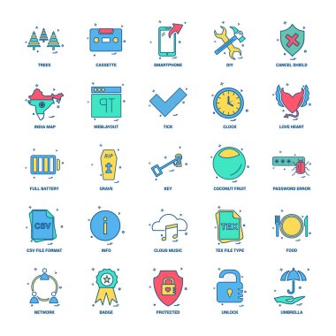 25 iş kavramı Mix düz renk simge seti