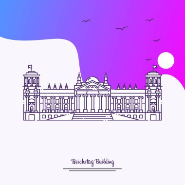 Seyahat Reichstag Binası Poster şablonu. Mor yaratıcı arka plan