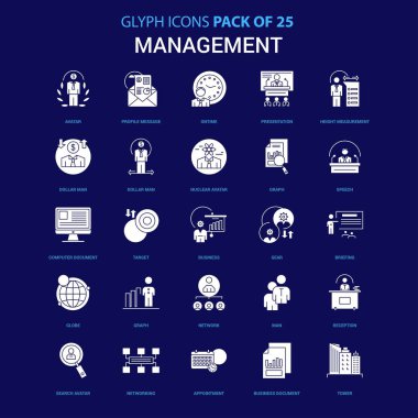 Management White icon over Blue background. 25 Icon Pack clipart